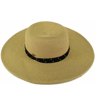 Sun Hats Metal Rivets Hatband Floppy Wide Brim 4" Summer Beach Pool Sun Hat - Dk. Natural - CU18D2ASMYN $18.10