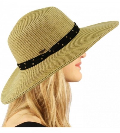 Sun Hats Metal Rivets Hatband Floppy Wide Brim 4" Summer Beach Pool Sun Hat - Dk. Natural - CU18D2ASMYN $18.10