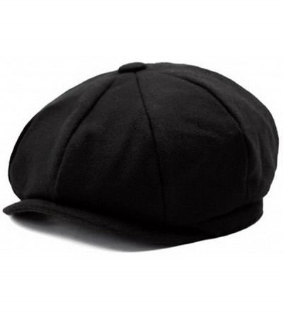Newsboy Caps Men's Women's Premium Wool Blend 8Panels Plaid Herringbone Newsboy Hat - Black - CM186KI9YLL $12.05
