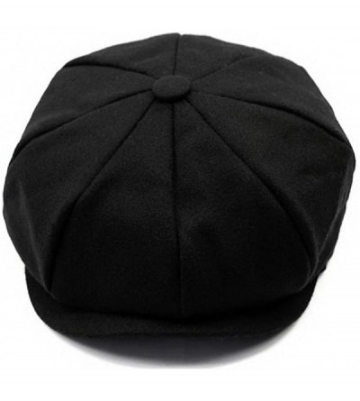 Newsboy Caps Men's Women's Premium Wool Blend 8Panels Plaid Herringbone Newsboy Hat - Black - CM186KI9YLL $12.05
