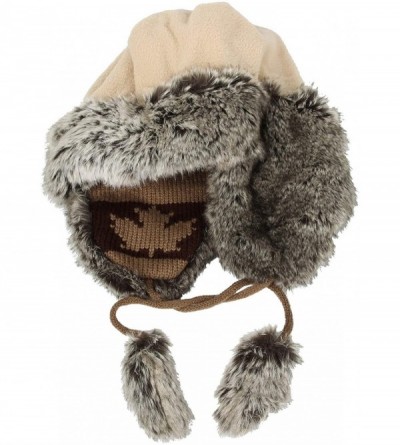Skullies & Beanies Fleece Maple Fair Isle Knit Beanie Hat Earflaps Cap FZ70021 - Brown - CN18KZA09A2 $18.31