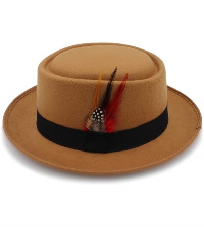 Fedoras Mens Trilby Hat Vintage Women Men Pork Pie Hat Dad Wool Flat Fedora Hat for Gentleman Gambler - Wine Red - CH18NQZ33T...