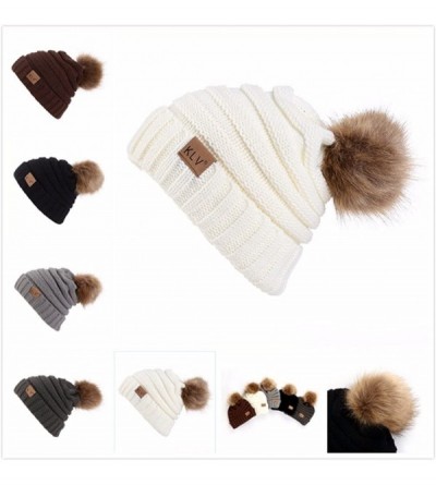 Skullies & Beanies Unisex Knit Slouchy Beanie Chunky Baggy Hat Warm Skull Ski Cap Faux Fur Pompom Hats for Women Men - A-gray...