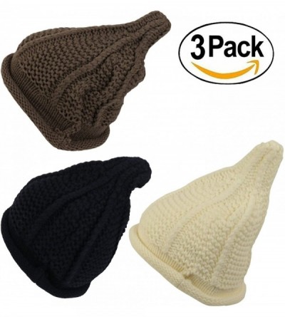Skullies & Beanies 3 Pack Winter Hat Selection Yarn Ab Pointy Corn Beanie (Brown- Navy- White) - CK188I9CS72 $12.99