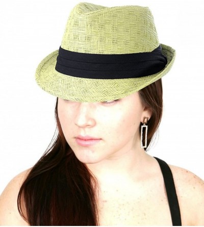 Fedoras Women's Paper Woven Straw Fedora Hat w/ 3 Tier Band - Sage - C711MML4B0H $11.26