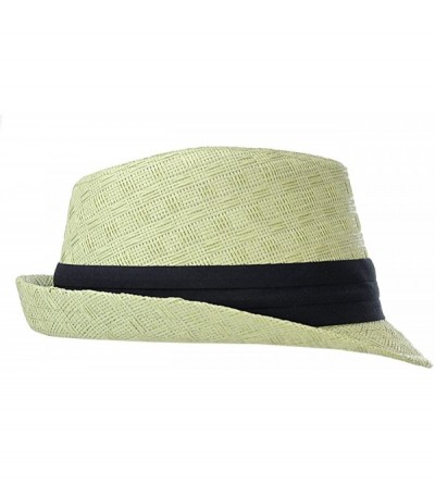 Fedoras Women's Paper Woven Straw Fedora Hat w/ 3 Tier Band - Sage - C711MML4B0H $11.26