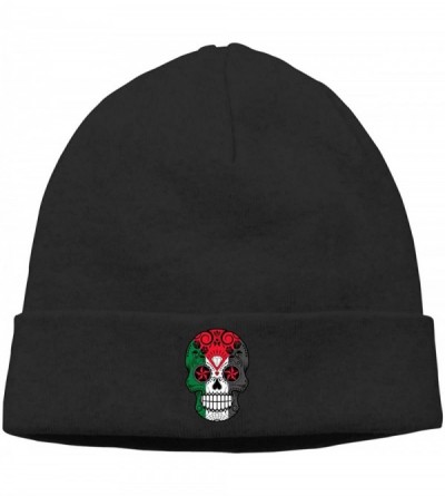 Skullies & Beanies Thick Knit Cap Mens Womens- Sugar Skull Roses Flag Palestine Beanie Hat - Black - CS18KZWKKQG $15.20