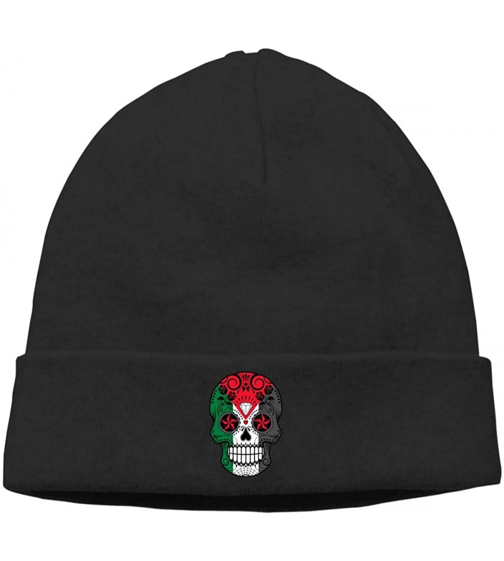 Skullies & Beanies Thick Knit Cap Mens Womens- Sugar Skull Roses Flag Palestine Beanie Hat - Black - CS18KZWKKQG $15.20