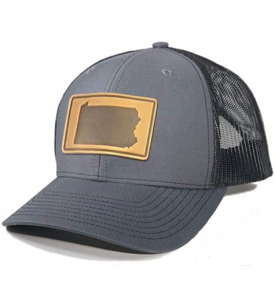 Baseball Caps Men's Pennsylvania Leather Patch Trucker Hat - Charcoal/Black - C518EG9ILQC $20.09