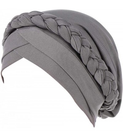 Skullies & Beanies Women Lady Elegant Muslim Simple Braided Scarf Hat Cap Turban Hat - Gray - CX18OSADHYG $10.11