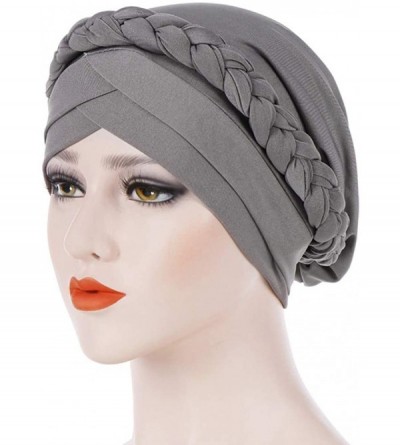 Skullies & Beanies Women Lady Elegant Muslim Simple Braided Scarf Hat Cap Turban Hat - Gray - CX18OSADHYG $10.11