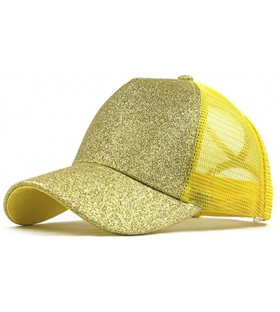Baseball Caps Baseball Cap for Women- Sequins Outdoor Trucker Hat Ponytail Holder Visor Snapback - Yellow B - C618SXLCIGU $9.74