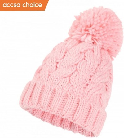 Skullies & Beanies Baby Unisex Boy Girl Cable Knit Chunky Pom Fleece Lining Beanie Hat - Pink - C9192I54WX6 $10.85