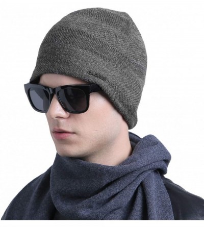 Skullies & Beanies Mens Winter Wool Beanie Hat Warm Knit Hat Ski Cuff Beanie Thick Fleece Lined Skull Cap - Gray - C618H9YSOR...
