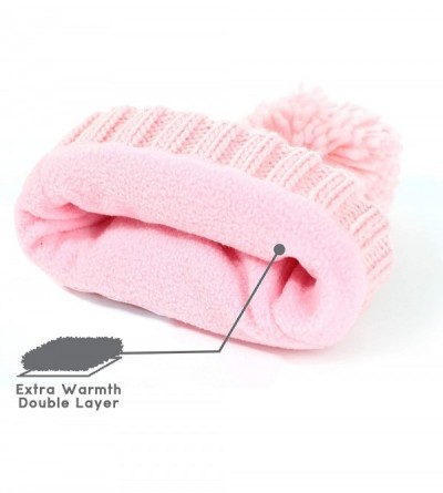 Skullies & Beanies Baby Unisex Boy Girl Cable Knit Chunky Pom Fleece Lining Beanie Hat - Pink - C9192I54WX6 $10.85