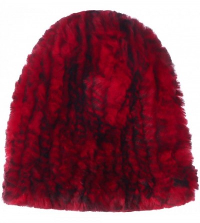 Skullies & Beanies Real Rex Rabbit Fur Hat- Knitted Warm Beanie Cap with Fox Fur Pompom Ball - Pony Tail Hole (Red & Black) -...