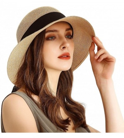Sun Hats Womens Straw Sun Hats Wide Brim Foldable Beach Hats UV UPF 50+ Summer Sun Travel Hat for Women - CJ196H55EZI $15.70