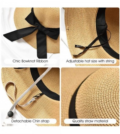 Sun Hats Womens Straw Sun Hats Wide Brim Foldable Beach Hats UV UPF 50+ Summer Sun Travel Hat for Women - CJ196H55EZI $15.70