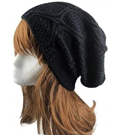 Berets Unisex Slouchy Oversize Knitting Beanie Cap Warm Winter Ski Hat - Black - C312N6EVYXE $8.57