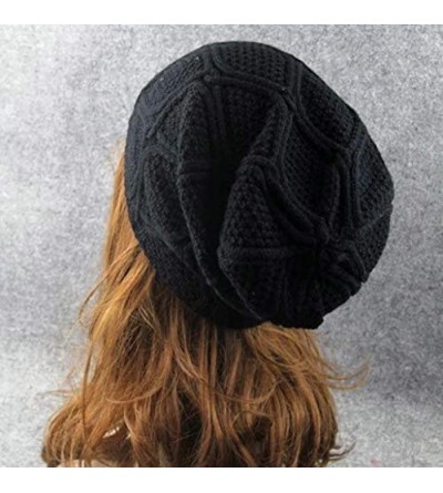 Berets Unisex Slouchy Oversize Knitting Beanie Cap Warm Winter Ski Hat - Black - C312N6EVYXE $8.57