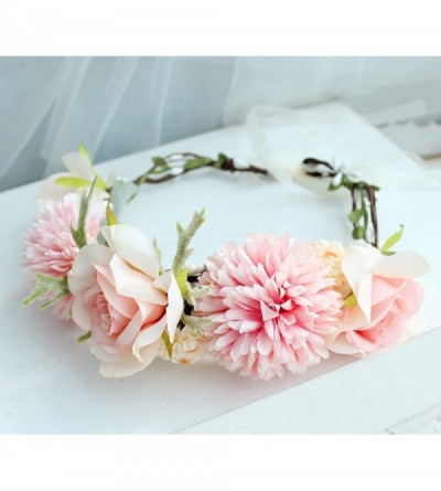 Headbands Adjustable Flower Headband Hair Wreath Floral Garland Crown Halo Headpiece with Ribbon Boho Wedding Festival - Q - ...