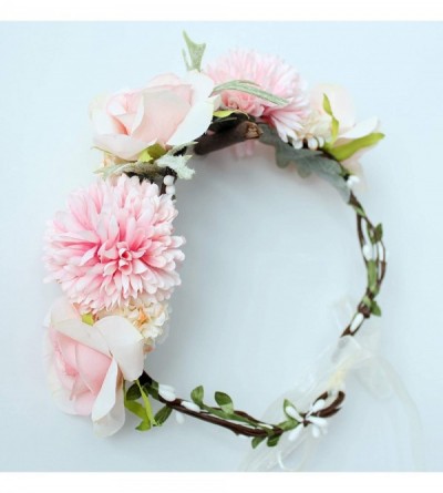 Headbands Adjustable Flower Headband Hair Wreath Floral Garland Crown Halo Headpiece with Ribbon Boho Wedding Festival - Q - ...