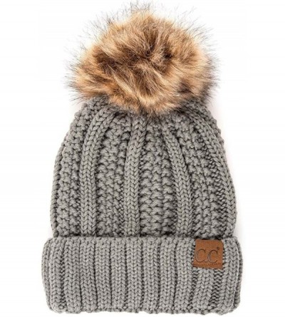 Skullies & Beanies Exclusive Knitted Hat with Fuzzy Lining with Pom Pom - Natural Grey - CM18EXGIQWW $14.86