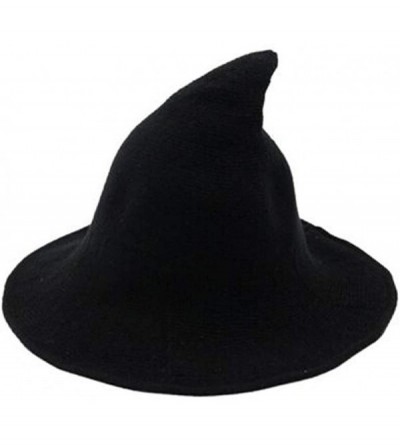 Skullies & Beanies Womens Witch Hat Knittes Wool Halloween Party Costume Cap Steeple Casual Hat - Black - CX18HYUA86Z $29.66