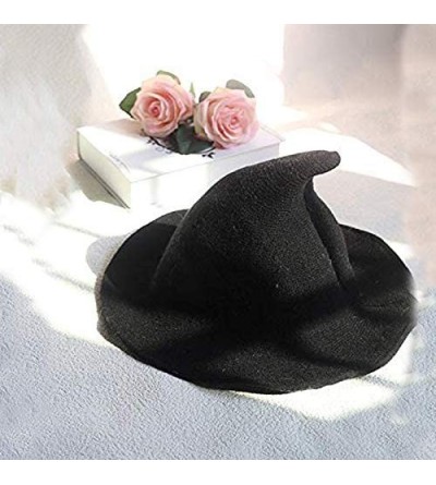 Skullies & Beanies Womens Witch Hat Knittes Wool Halloween Party Costume Cap Steeple Casual Hat - Black - CX18HYUA86Z $11.93
