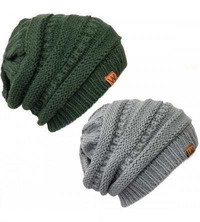 Skullies & Beanies Slouchy Winter Beanie Cap Hat Set of 2 - Hunter Green and Grey - C512KO79OFR $19.40