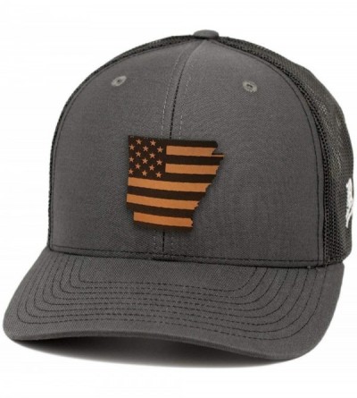 Baseball Caps 'Arkansas Patriot' Leather Patch Hat Curved Trucker - Charcoal/Black - CX18IOZ0YT3 $22.90