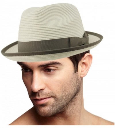 Fedoras Men's Classy Travel Crushable 2tone Derby Fedora Upturn Curl Brim Hat - White - C518CHEG89I $27.24
