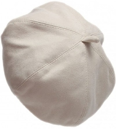 Berets French Style Lightweight Casual Classic Solid Color Faux Suede Leather Beret - White - CT12N2P4KU0 $9.59