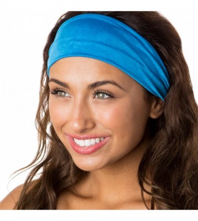 Headbands Adjustable & Stretchy Crushed Xflex Wide Headbands for Women Girls & Teens - Crushed Blue & Black 2pk - CB195CQ26GK...