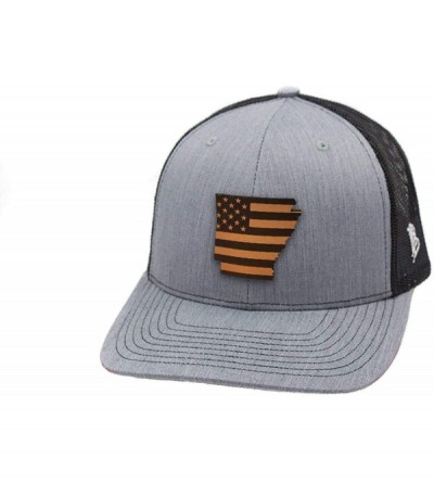 Baseball Caps 'Arkansas Patriot' Leather Patch Hat Curved Trucker - Charcoal/Black - CX18IOZ0YT3 $22.90