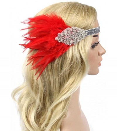 Headbands Roaring 20's Flapper Rhinestone Headband with Feather Vintage 1920s Hair Hoop Headpiece - Red - CN18D7Y5Z8Y $11.47