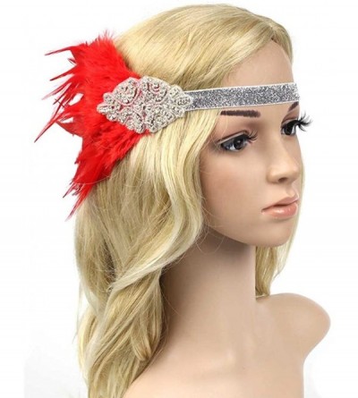 Headbands Roaring 20's Flapper Rhinestone Headband with Feather Vintage 1920s Hair Hoop Headpiece - Red - CN18D7Y5Z8Y $11.47