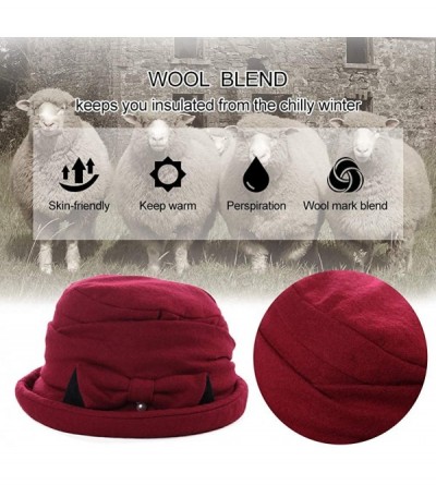 Berets Womens Wool Blend Winter Bucket 1920s Vintage Derby Hat Fedora Round Fall Bowler 55-59cm - 89369-navy - CX18IIG5MUN $1...