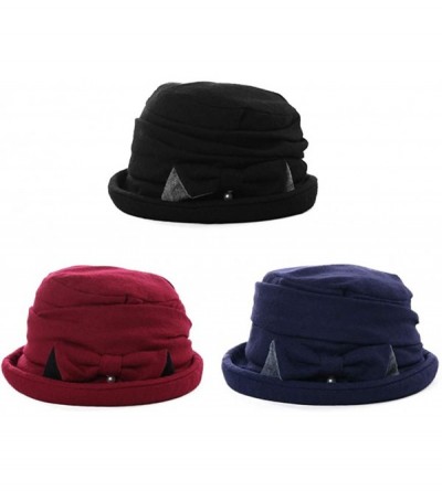 Berets Womens Wool Blend Winter Bucket 1920s Vintage Derby Hat Fedora Round Fall Bowler 55-59cm - 89369-navy - CX18IIG5MUN $1...
