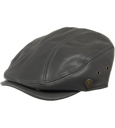 Baseball Caps Classic British Ivy Driving Cap Scally Faux Leather Newsboy hat - Grey - CC1896XCL3X $39.89