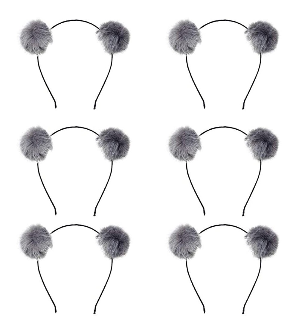 Headbands 6 Pcs Girl's Adorable Fur Ball Pompom Ball Hair Hoops Headbands - Gray - C318YZXM298 $17.74