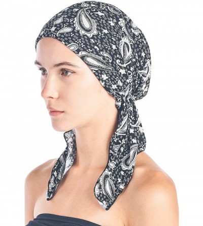 Skullies & Beanies Pre Tied Bandana Turban Chemo Head Scarf Sleep Hair Cover Hat - Black Paisley - CX187I84N80 $34.17