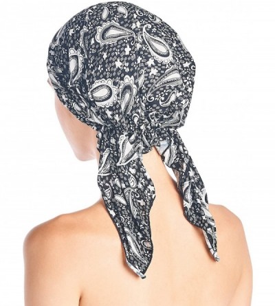 Skullies & Beanies Pre Tied Bandana Turban Chemo Head Scarf Sleep Hair Cover Hat - Black Paisley - CX187I84N80 $18.89