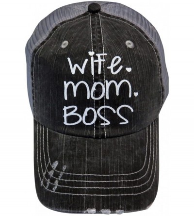 Baseball Caps Glitter Wife mom boss Distressed Look Grey Trucker Cap Hat - CC17XQ6RZ0X $50.53