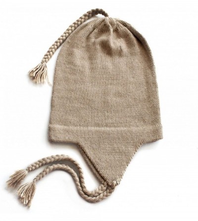 Skullies & Beanies 100% Alpaca Wool Knit Beanie Cap with Ear Flaps- Chullo Hat Women Men- One Size - Lt Beige - CQ189024G3C $...