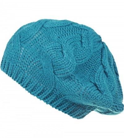 Berets Women Winter Warm Ski Knitted Crochet Baggy Skullies Cap Beret Hat - Br1709turquoise - CD187GE9SS4 $9.14