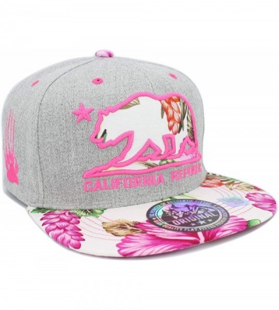 Baseball Caps Embroidered California Republic Bear Hawaiian Flower Printed Snapback Hat - Grey/Pink - CU180IEWNR9 $30.85