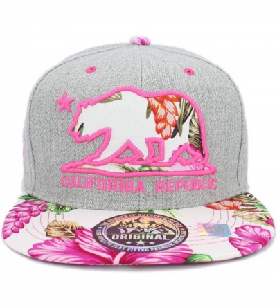 Baseball Caps Embroidered California Republic Bear Hawaiian Flower Printed Snapback Hat - Grey/Pink - CU180IEWNR9 $16.11