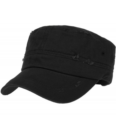 Baseball Caps Cadet Cap Camouflage Twill Cotton Distressed Washed Hat KR4303 - Black - CF12FD17PG9 $12.57