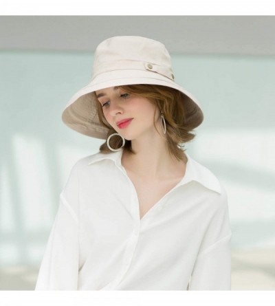 Sun Hats Womens Cotton Wide Brim Sun Hats UPF50 UV Packable Beach Hat Summer Bucket Cap for Travel - CC18SIDGOXD $19.39
